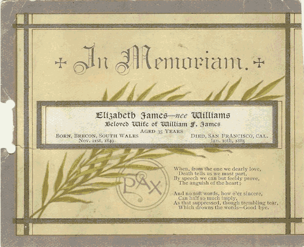 Elizabeth James Memorial Card